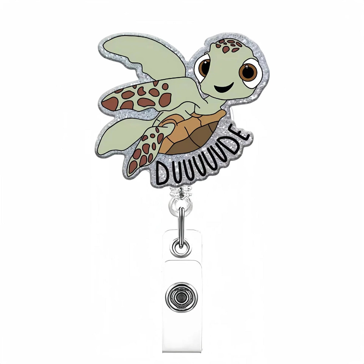 A sparkly enamel pin featuring a cute green and yellow winged creature with the text DUUUUVE