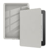 A light gray protective silicone cover for a 6-inch Kindle e-reader displayed next to its open case.