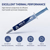 A syringe of MX-4 thermal compound is shown, highlighting its excellent thermal performance features.