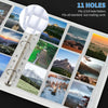 A white card sleeve with 11 holes is shown, featuring various landscape photographs.