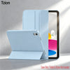Light blue trifold smart cover for an iPad shown next to the device.
