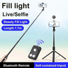A black fill light selfie stick with a Bluetooth remote and self-contained tripod stand.