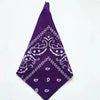 Purple cotton bandana square scarf with white paisley print folded diagonally