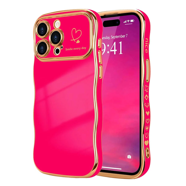 A bright pink silicone case for an iPhone displaying a time of 9:41 on the screen.