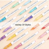 A variety of soft acrylic paint markers in various colors and tips are displayed on a white background.