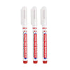 Three white permanent paint marker pens with clear tips are shown side by side.
