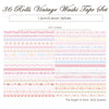 A collection of 36 rolls of vintage washi tape featuring various patterns including butterflies and gingham designs.