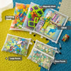 A set of reusable zipper mesh storage bags containing building blocks, a magnetic block, and puzzles.