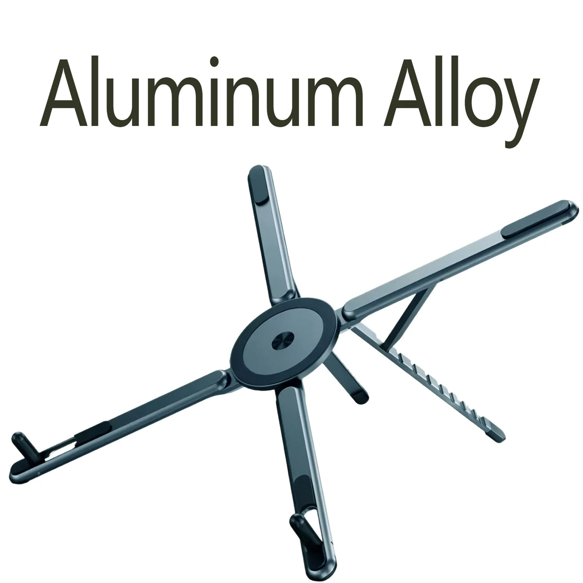 An aluminum alloy adjustable magnetic tablet and laptop stand with multiple arms.