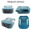 Blue portable USB and Type-C adapter for Makita 18V tools shown in multiple views
