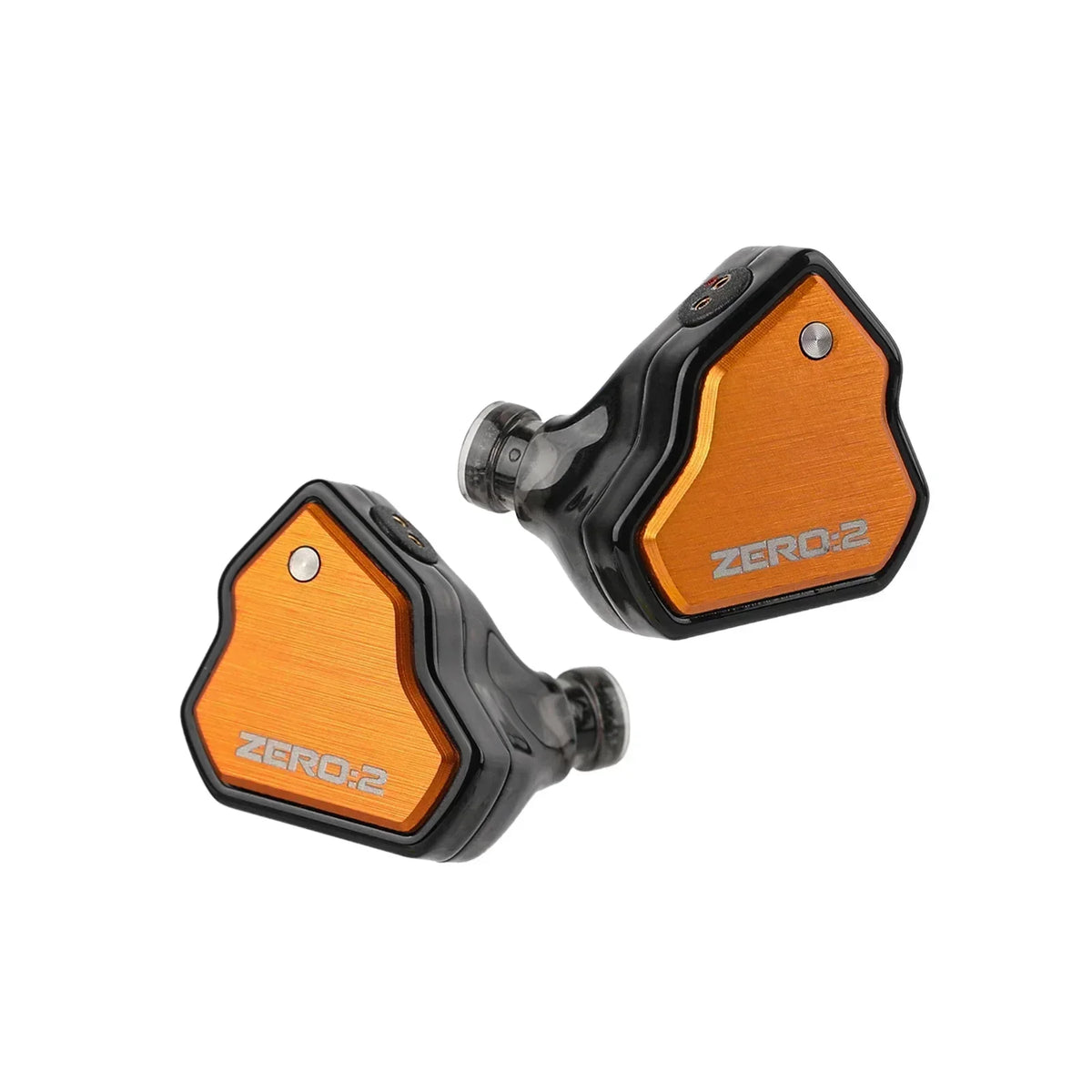 A pair of orange and black studio-grade wired in-ear monitors labeled ZERO-2
