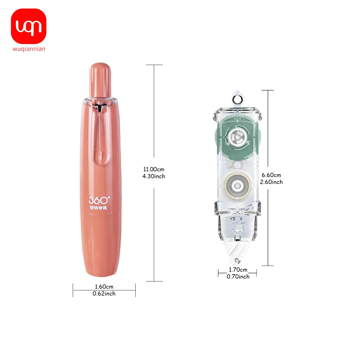 Dispensador de cinta adhesiva de doble cara rosa degradado, vista vertical.