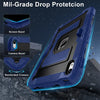 A blue protective case for an iPad showing reinforced corners, screen bezel, and camera bezel protection.