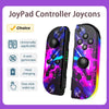 A pair of black Joy-Con style controllers with purple and blue RGB lighting are shown for a Nintendo Switch