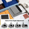 Foldable tablet pillow stand with velcro-free angle adjustment shown in multiple viewing angles