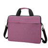 A mauve laptop sleeve bag with black carrying straps and a soft velvet lining.