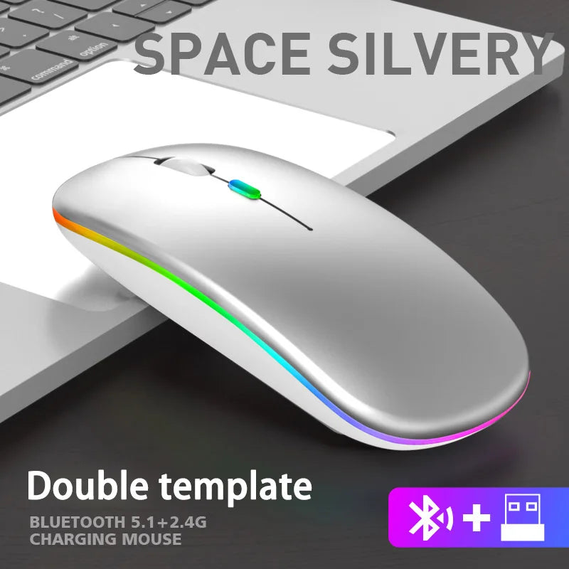 Silberne Space-Bluetooth-Maus mit RGB-Hintergrundbeleuchtung zum Aufladen