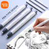 A set of Morandi pen type design retractable pencil erasers shown next to a pencil drawing of a woman's face.