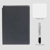 A set of a dark gray reusable whiteboard notebook with an erasable cloth and a dry-erase marker.