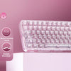 A transparent wireless mechanical keyboard featuring an RGB light and a multi-function knob.