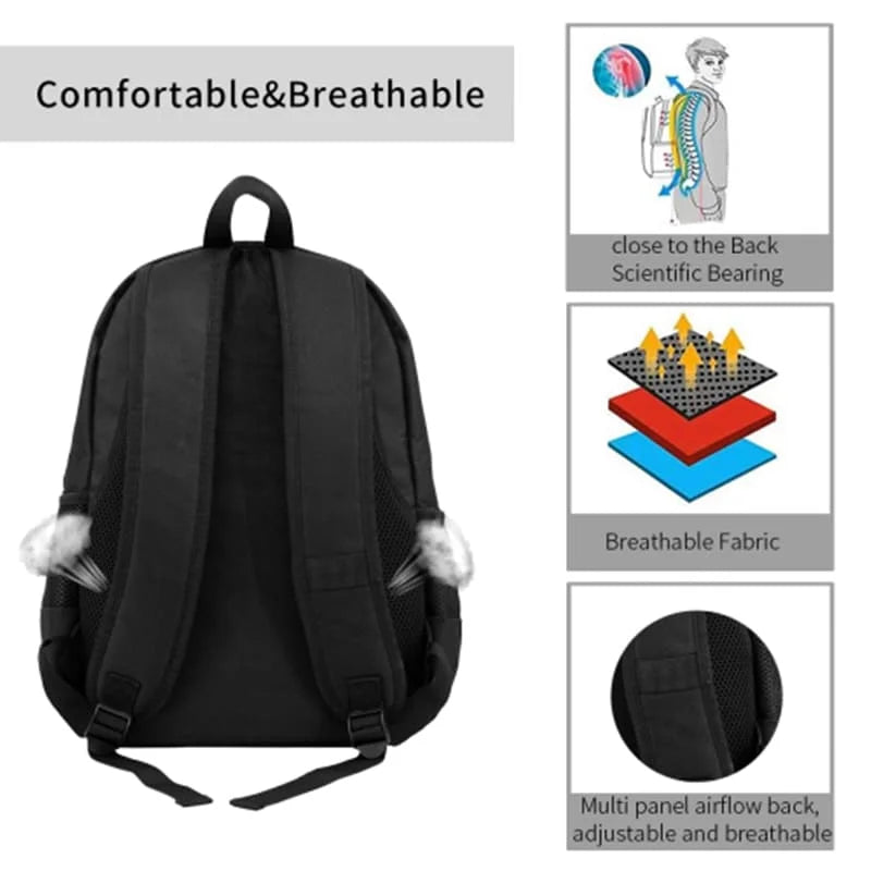 Schwarzer Rucksack mit wissenschaftlicher Trage und atmungsaktivem Material für Komfort