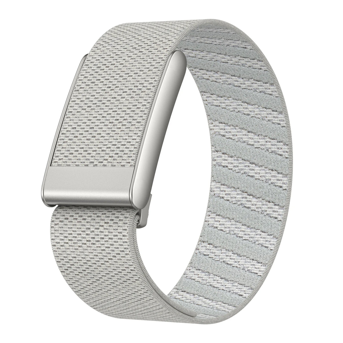 Silver soft nylon braided strap for a fitness watch or wearable device.