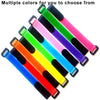 A variety of colorful reusable hook and loop cable ties displayed in a fan-like arrangement.