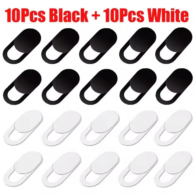 Set of 10 black and 10 white universal camera privacy sliders for mobile and laptop