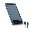 Schlankes, schwarzes Gehäuse für eine 2,5-Zoll SATA SSD/HDD mit sichtbarer Platine und Anschlussports.