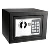 A black digital lock safe box with a keypad and a circular turn knob.