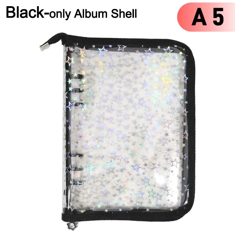 A black-only album shell with a clear plastic cover and zipper closure.
