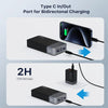 A Type C in/out port power bank is shown connecting to a smartphone for bidirectional charging.