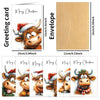 A set of twelve adorable highland cow greeting cards featuring various expressions and seasonal themes.