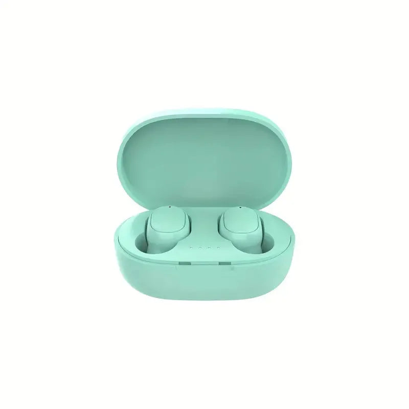 Estuche de carga verde menta claro para auriculares inalámbricos Bluetooth.