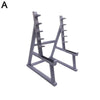 A gray barbell rack desk pen holder organizer with a triangular frame and multiple slots.