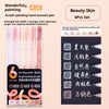 A set of six multi-color acrylic painting gel pens with corresponding ink colors and tips.