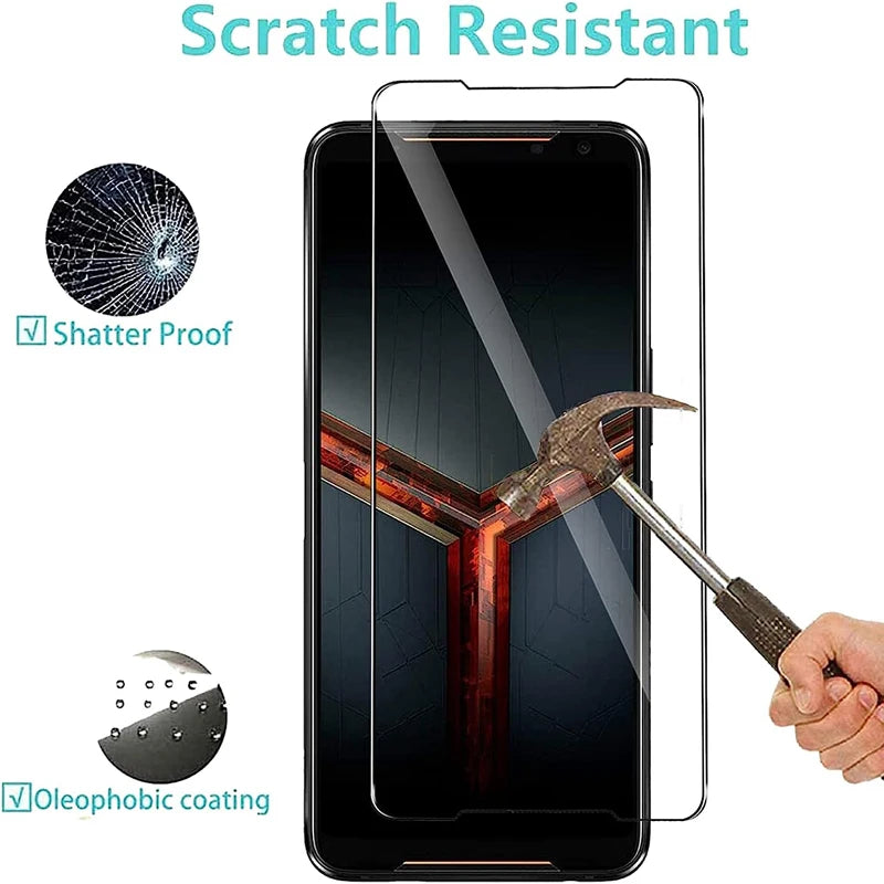 A scratch resistant tempered glass screen protector applied to a smartphone, demonstrating shatter proof and oleophobic coati