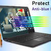 A laptop screen is shown with an anti-blue light film applied, demonstrating protection for the eyes.