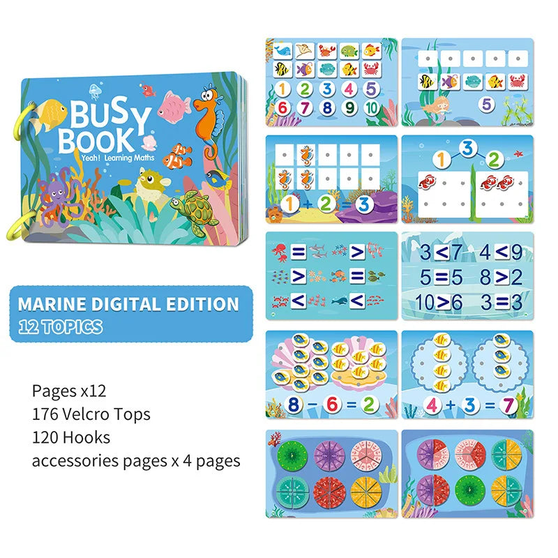 A marine digital edition learning math book with colorful activities and accessories for toddlers