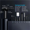 A black cordless air duster and blower tool with various nozzles and accessories packaged for electronics cleaning.