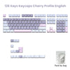 A collection of 126 Cherry profile PBT keycaps for mechanical keyboards, arranged in rows and packaged by bag.