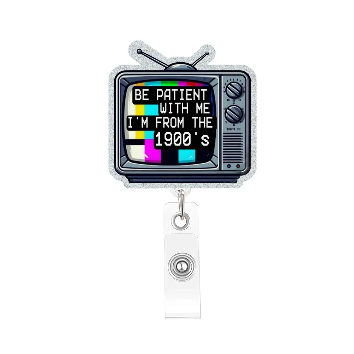 Présentoir de badge infirmier en acrylique avec un design télévintage et une charm floral