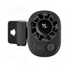 Black portable mini fan with a clip and a dial control, showing a fan blade design.