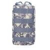A gray and green camouflage tactical MOLLE utility pouch with multiple webbing straps.