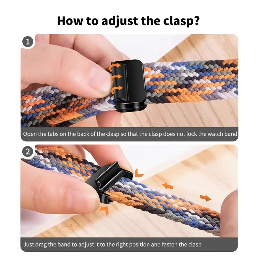 Anleitung zum Einstellen der Schnalle an einem magnetischen Armband.