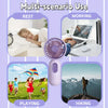 Portables USB-Lade-Mini-Handventilator in verschiedenen Situationen: Ruhe, Arbeit, Spiel und Wandern.