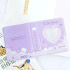 A purple hollow photo card binder featuring a heart design and cute bear illustrations.