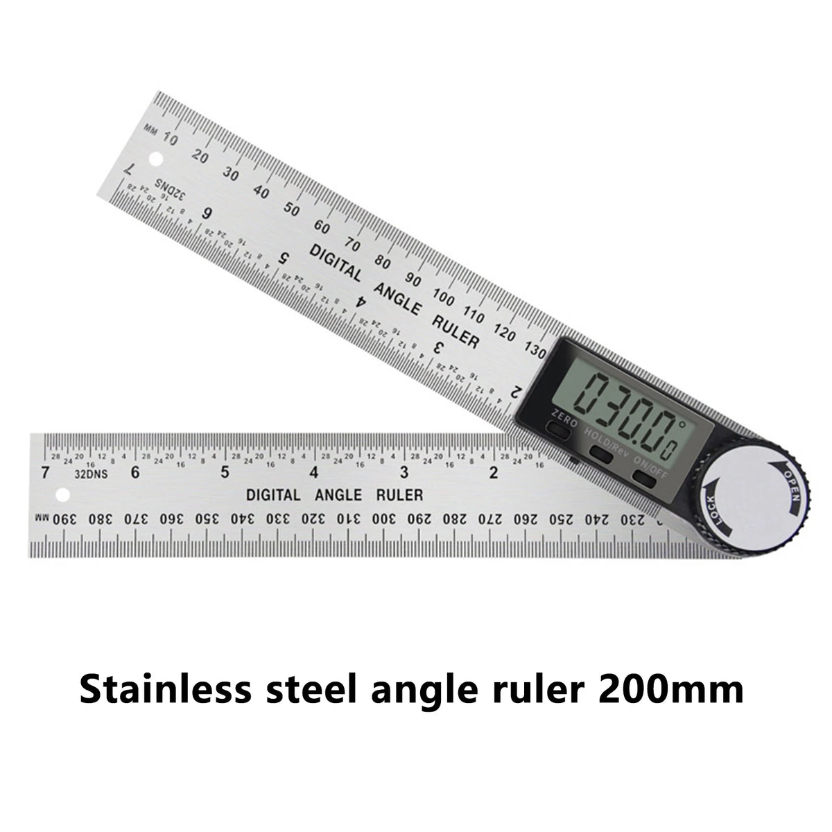 Stainless steel angle ruler measuring in millimeters and degrees
