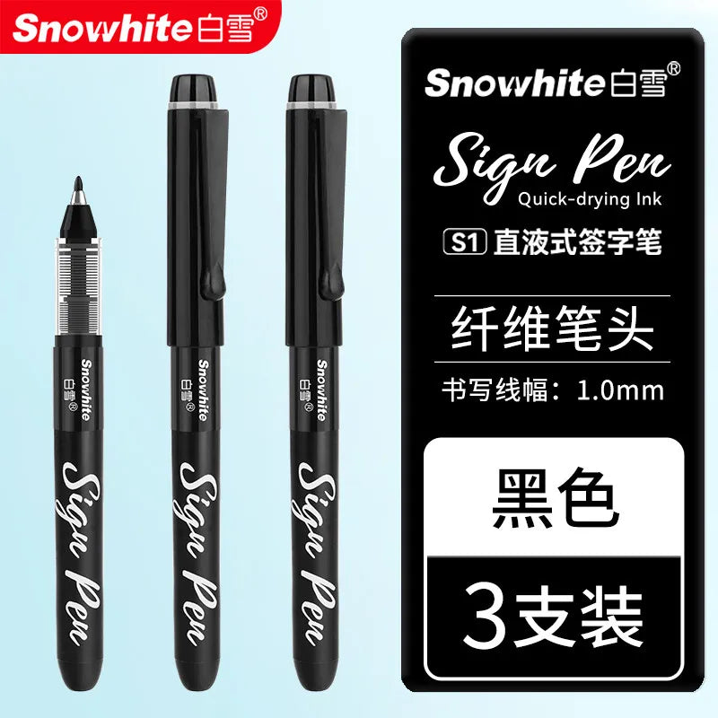 Black Sign Pen with fiber tip and 1.0mm writing line shown in three pieces