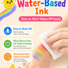 A hand wipes off water-based ink from skin, demonstrating easy removal for daily creating.